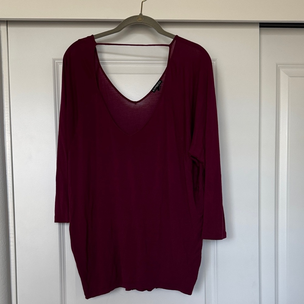 Slouchy Burgundy V-Neck Women's Top